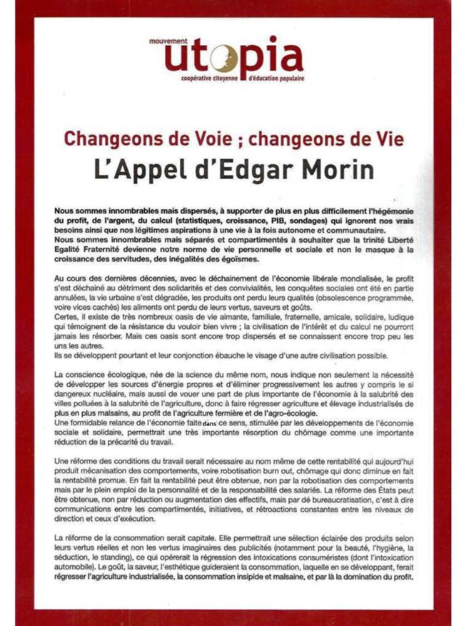 L’appel d'Edgar Morin pour une prise de conscience solidaire L’appel d'Edgar Morin pour une prise de conscience solidaire