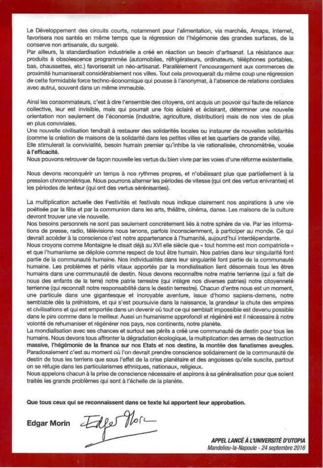 L’appel d'Edgar Morin pour une prise de conscience solidaire L’appel d'Edgar Morin pour une prise de conscience solidaire