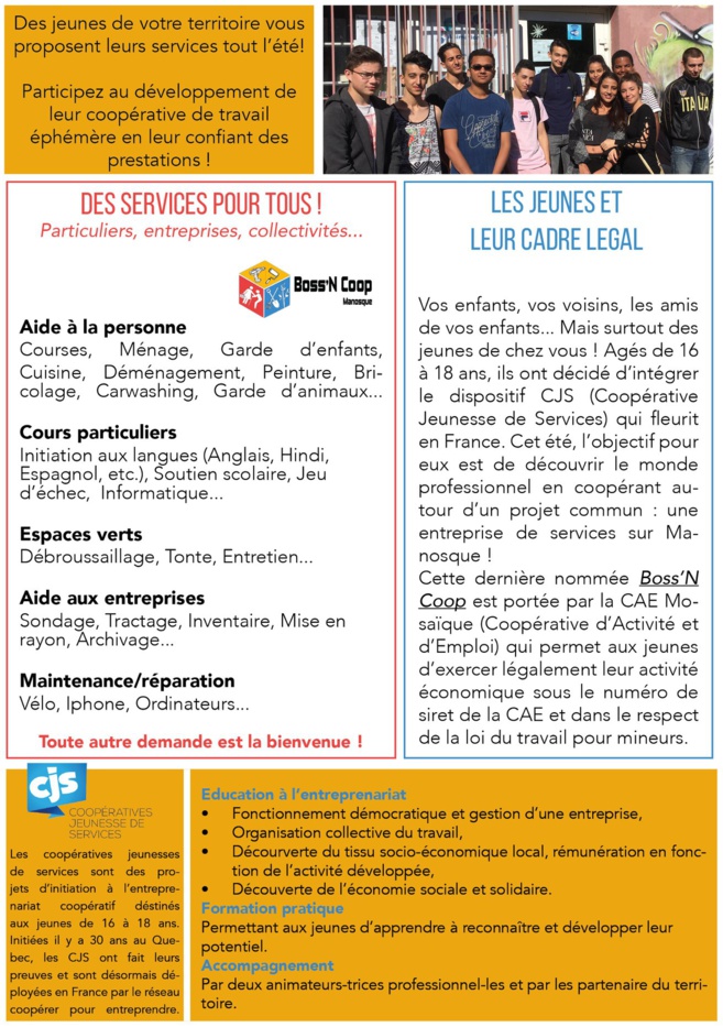 Boss’N Coop : la jeunesse manosquine vend ses services Boss’N Coop : la jeunesse manosquine vend ses services