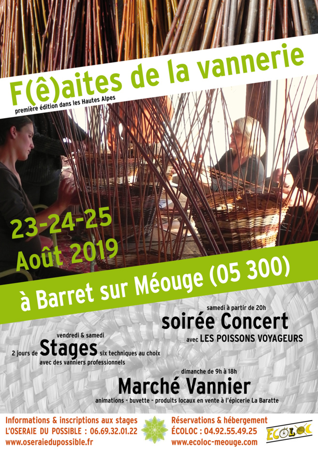 Venez fêter la Vannerie du 23 au 25 août à Barret-sur-Méouge ! Venez fêter la Vannerie du 23 au 25 août à Barret-sur-Méouge !