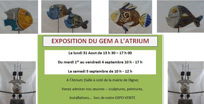 Le GEM expose à l'Atrium du 31 août au 5 septembre Le GEM expose à l'Atrium du 31 août au 5 septembre