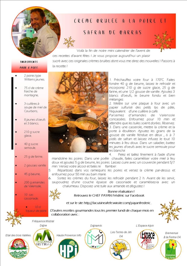 LES RECETTES DU CHEF CUISINIER Frédéric PAYAN