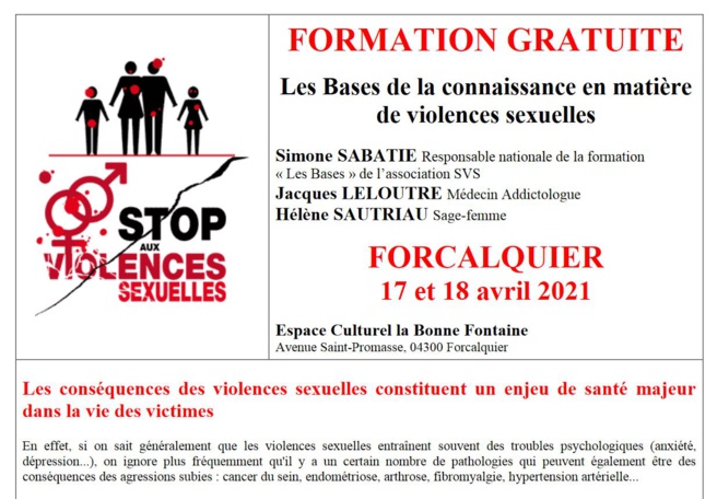 2 jours de formation "Stop aux violences sexuelles" à Forcalquier 2 jours de formation "Stop aux violences sexuelles" à Forcalquier