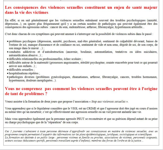2 jours de formation "Stop aux violences sexuelles" à Forcalquier 2 jours de formation "Stop aux violences sexuelles" à Forcalquier