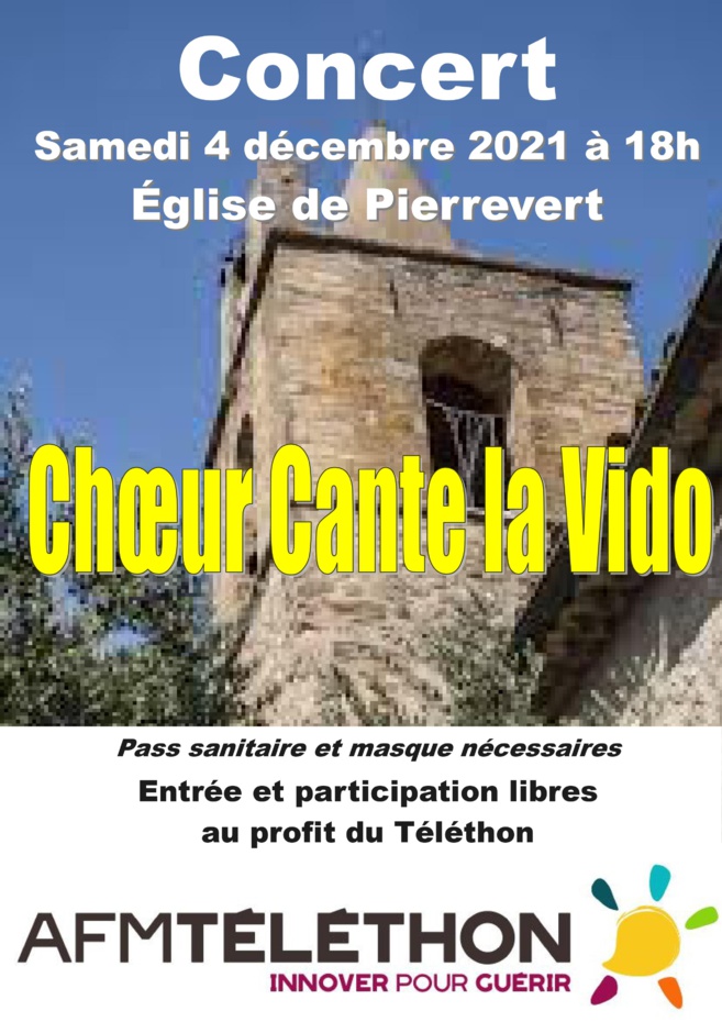 Concert Téléthon 2021 le 4 décembre à Pierrevert Concert Téléthon 2021 le 4 décembre à Pierrevert