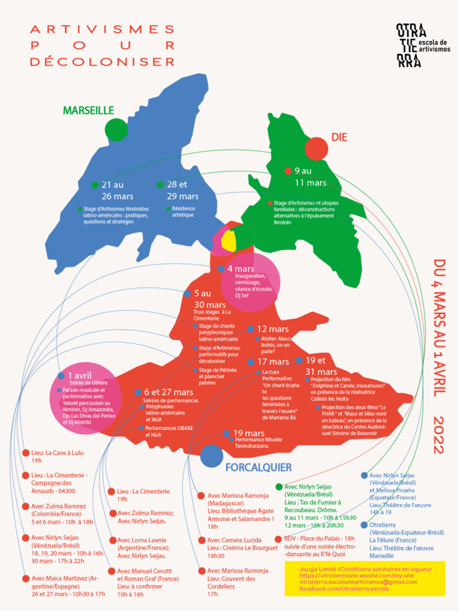 "Rencontres Artivismes pour Décoloniser", Forcalquier, Marseille, Die. "Rencontres Artivismes pour Décoloniser", Forcalquier, Marseille, Die.