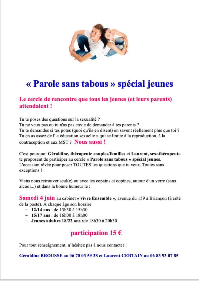 "parole sans tabous spécial jeunes" c'est ce samedi "parole sans tabous spécial jeunes" c'est ce samedi