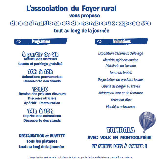 Dimanche 14 Août : 39ème foire agricole et rurale d'Ongles Dimanche 14 Août : 39ème foire agricole et rurale d'Ongles