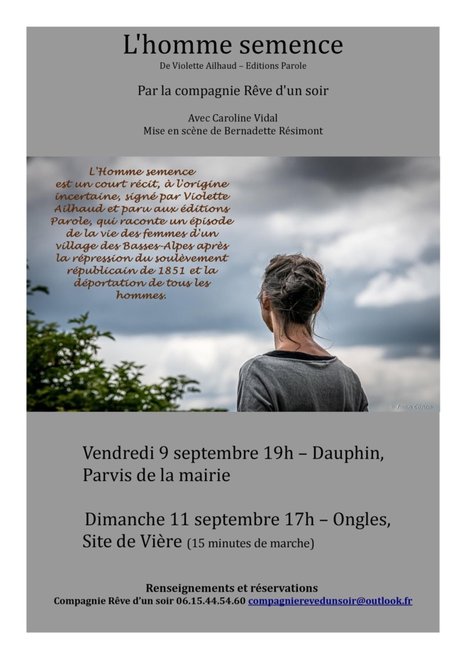 « L’homme semence » : deux rendez vous en septembre « L’homme semence » : deux rendez vous en septembre