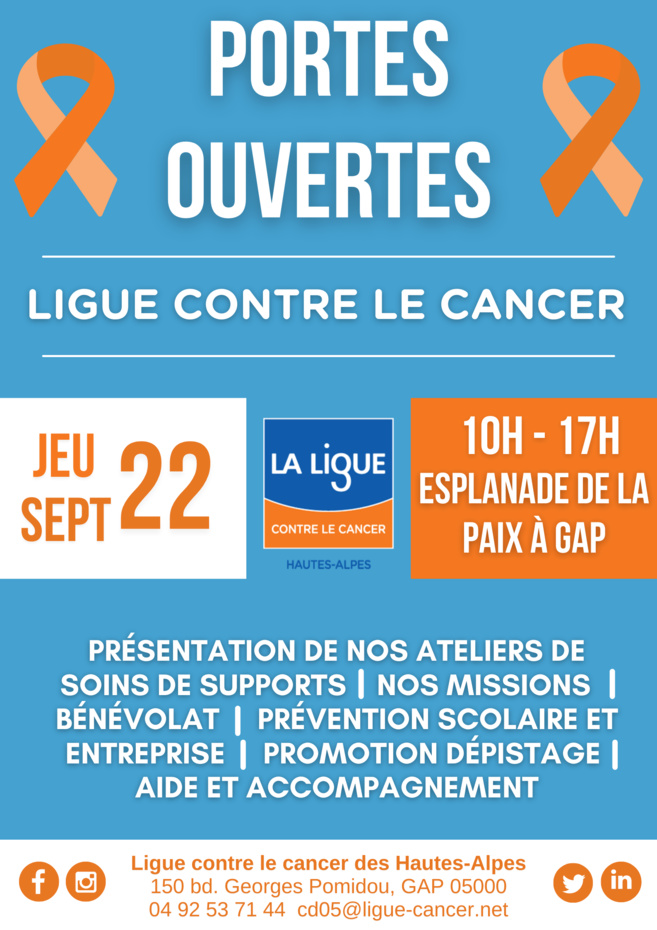 Journée portes ouvertes de la Ligue contre le cancer ce jeudi 22 septembre Journée portes ouvertes de la Ligue contre le cancer ce jeudi 22 septembre
