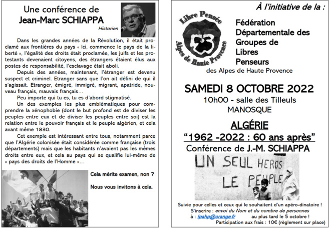"Algérie, 1962-2022: 60 ans après" une conférence à Manosque