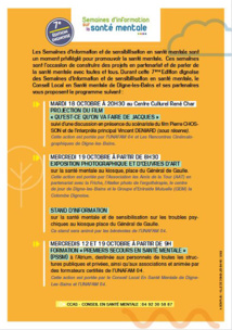 A Digne du 10 au 23 octobre 2022 7ème édition des semaines d'information de la santé mentale A Digne du 10 au 23 octobre 2022 7ème édition des semaines d'information de la santé mentale