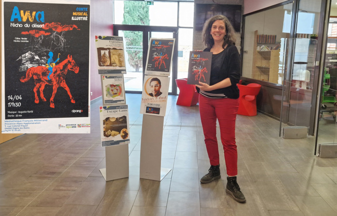 Spectacle "Awa L'écho du désert avec Nicolas Lacombe illustrateur, et Céline Verdier auteure Spectacle "Awa L'écho du désert avec Nicolas Lacombe illustrateur, et Céline Verdier auteure