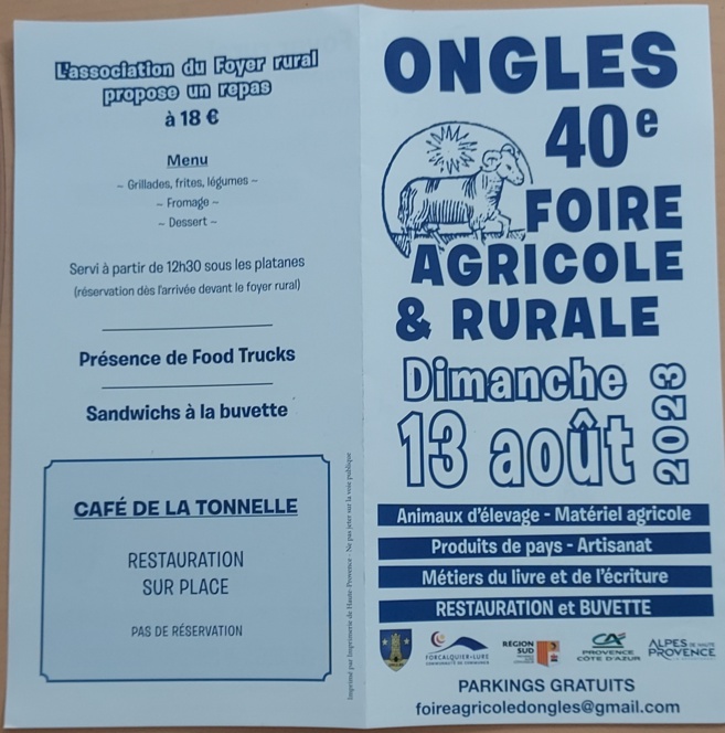 40ème Foire agricole et rurale d’Ongles (04) dimanche 13 août