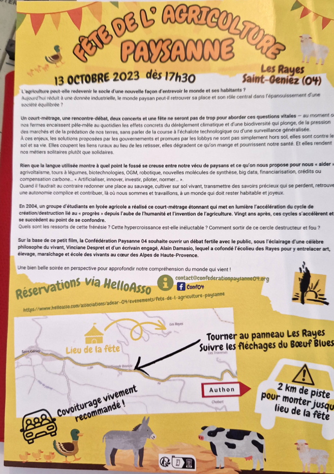 Fête de l'agriculture paysanne à Saint Geniez vendredi 13 octobre 2023