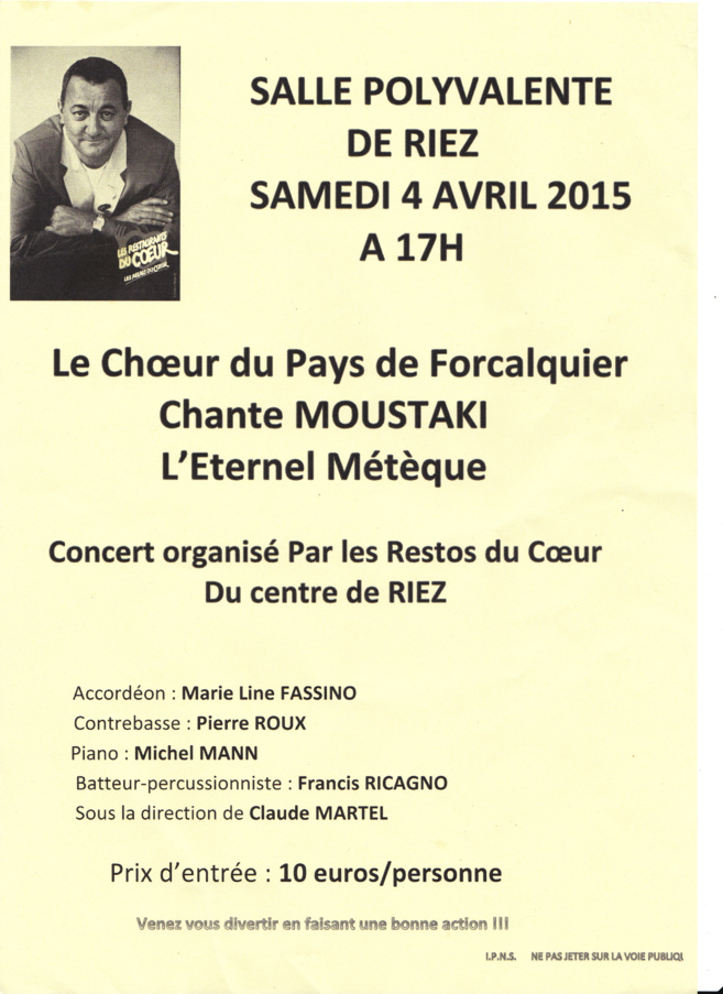 Concert de soutien aux « Restos du Cœur » de Riez par le chœur du pays de Forcalquier