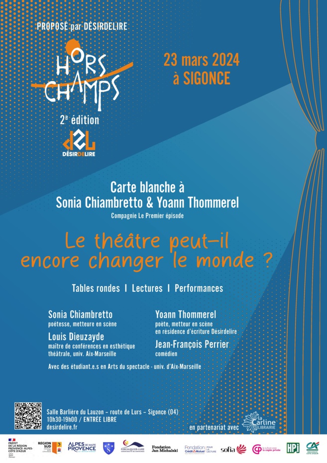 le 23 mars 2024 - Festival de littérature " HORS-CHAMPS " à Sigonce le 23 mars 2024 - Festival de littérature " HORS-CHAMPS " à Sigonce