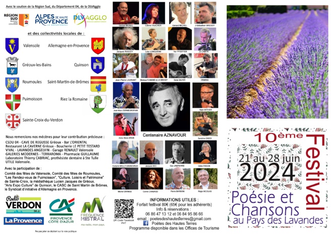 La 10ème édition du Festival Poésie et chansons au Pays des Lavandes vous attend ! La 10ème édition du Festival Poésie et chansons au Pays des Lavandes vous attend !