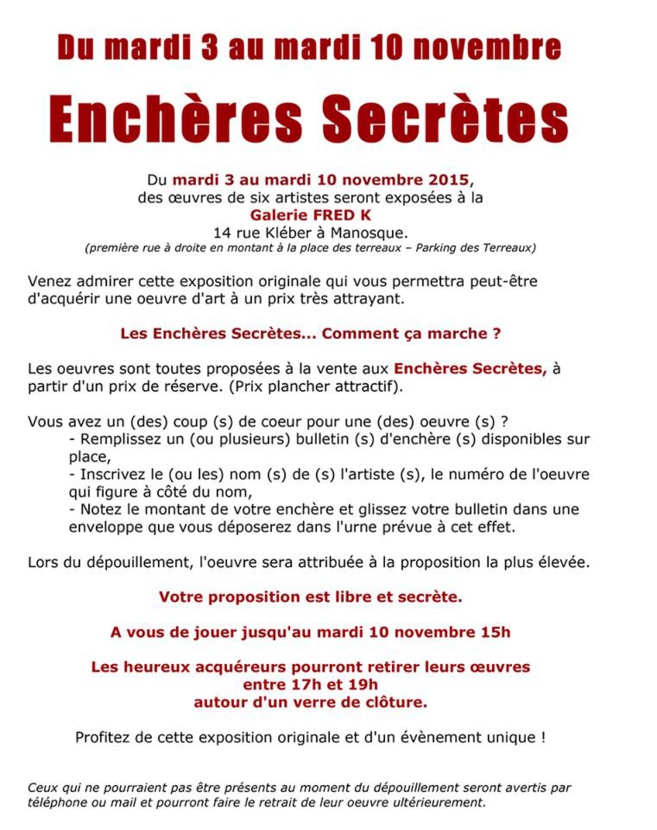 Adjugées mais pas encore vendues, participez aux enchères secrètes à la galerie Fred K Adjugées mais pas encore vendues, participez aux enchères secrètes à la galerie Fred K