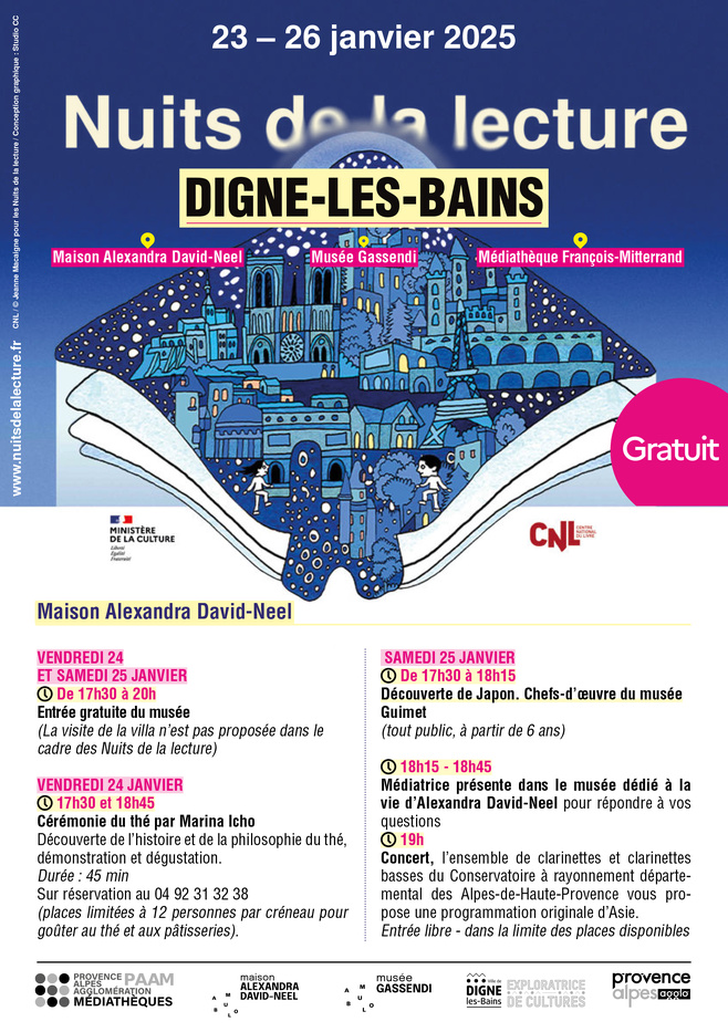 Présentation des nuits de la lecture du 23 au 26 janvier 2025 sur Digne les bains. Présentation des nuits de la lecture du 23 au 26 janvier 2025 sur Digne les bains.