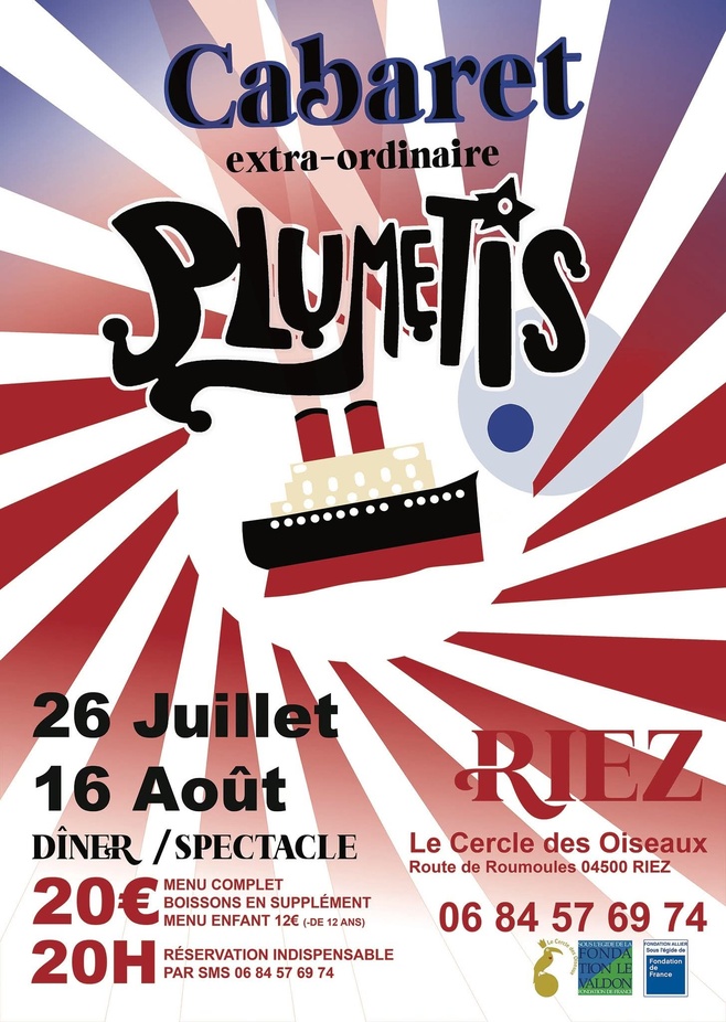 Le cabaret Plumetis à Riez les 26 juillet et 16 août 2025 Le cabaret Plumetis à Riez les 26 juillet et 16 août 2025