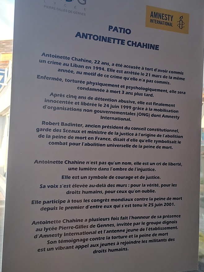Antoinette Chahine honorée au Lycée Pierre Gilles de Gennes