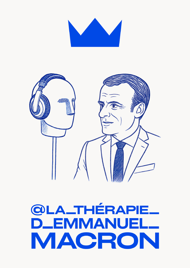 Visuel pour "La thérapie d'Emmanuel Macron", travaillé lors de la résidence Visuel pour "La thérapie d'Emmanuel Macron", travaillé lors de la résidence
