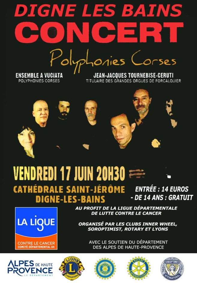 A Digne-les-Bains une soirée contre le cancer avec un groupe de chanteurs Corses. A Digne-les-Bains une soirée contre le cancer avec un groupe de chanteurs Corses.