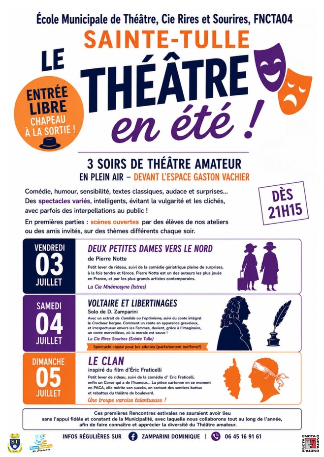 Du 3 au 5 juillet à Sainte-Tulle, Première édition du festival de théâtre amateur en plein air ! Du 3 au 5 juillet à Sainte-Tulle, Première édition du festival de théâtre amateur en plein air !
