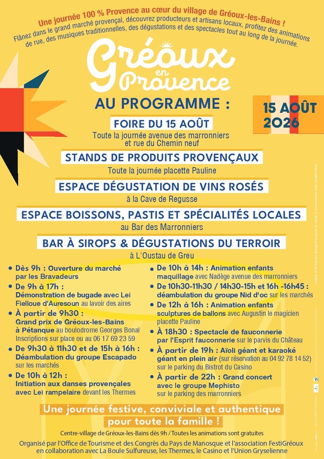 A vos agendas : Gréoux en Provence - 15 août 2026 A vos agendas : Gréoux en Provence - 15 août 2026