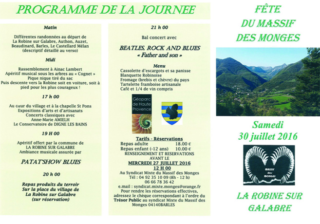 Samedi 30 juillet 2016 rendez-vous pour La 20ième Fête des Monges Samedi 30 juillet 2016 rendez-vous pour La 20ième Fête des Monges