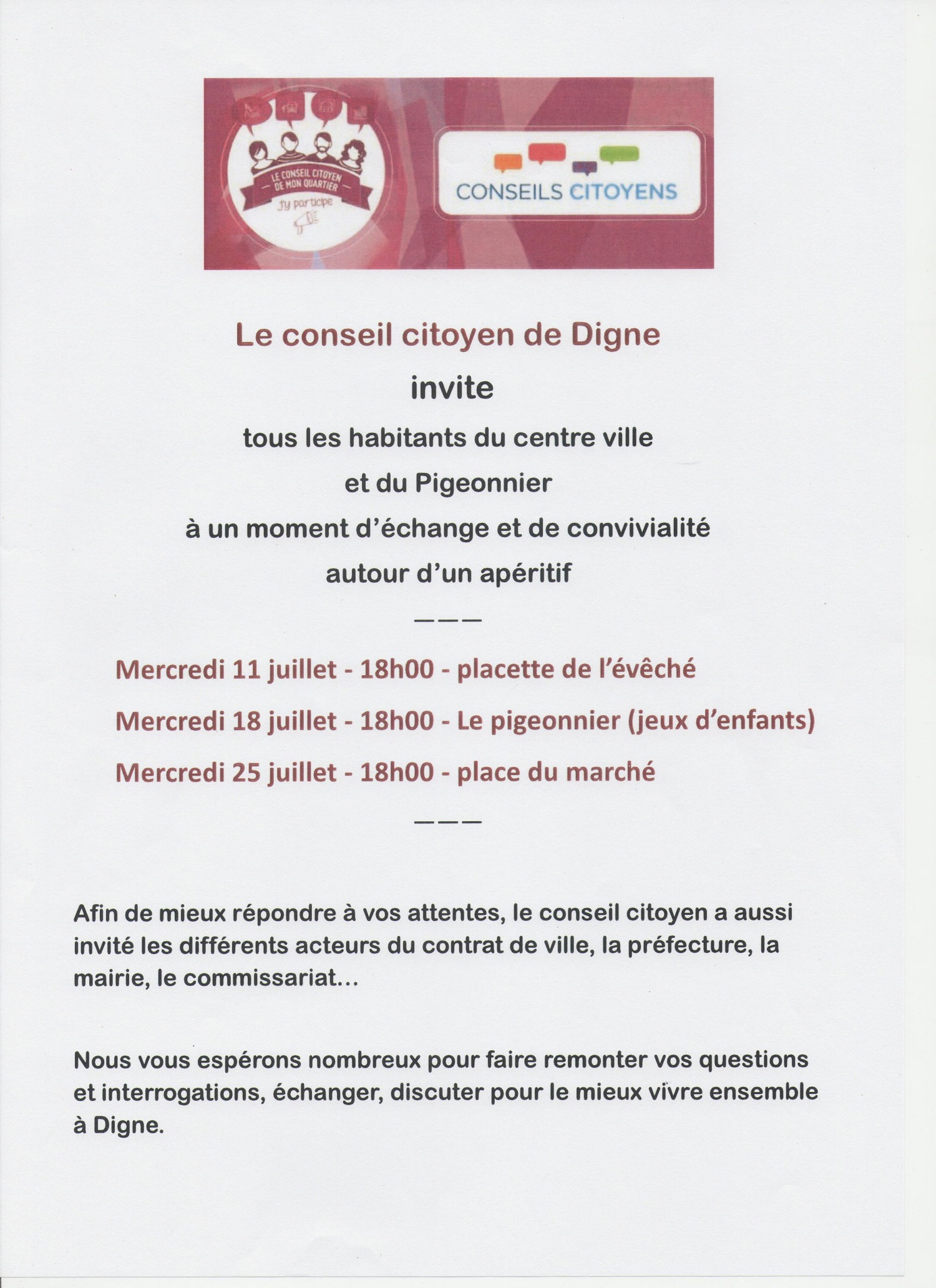 Echanges autour d'un verre de partage pour le conseil citoyen de la ville de Digne-les-Bains