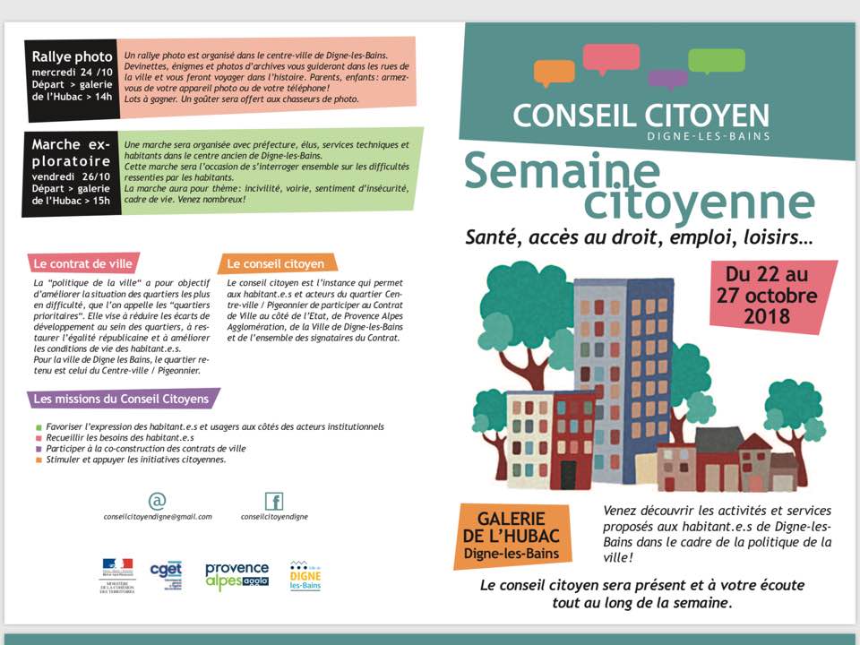 Semaine citoyenne organisée par le conseil citoyen de la ville de Digne-les-Bains