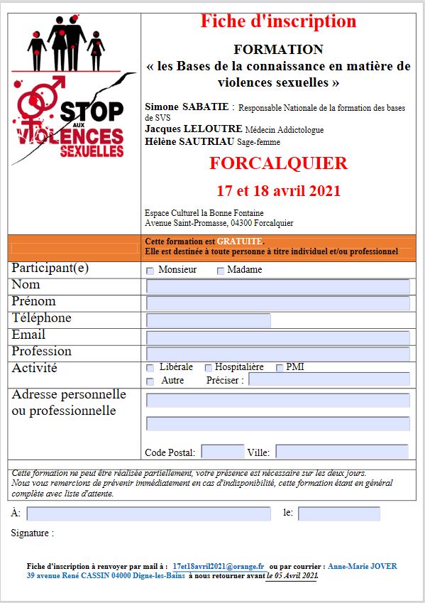 2 jours de formation "Stop aux violences sexuelles" à Forcalquier