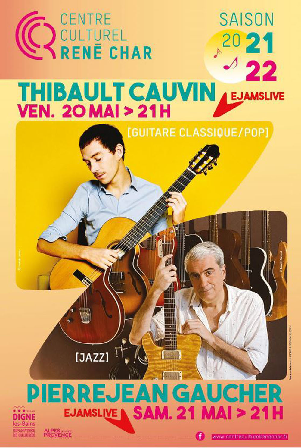 Thibaud Cauvin et Pierre-Jean Gaucher à Digne 2 grands guitaristes à Ej@mslive 2022 