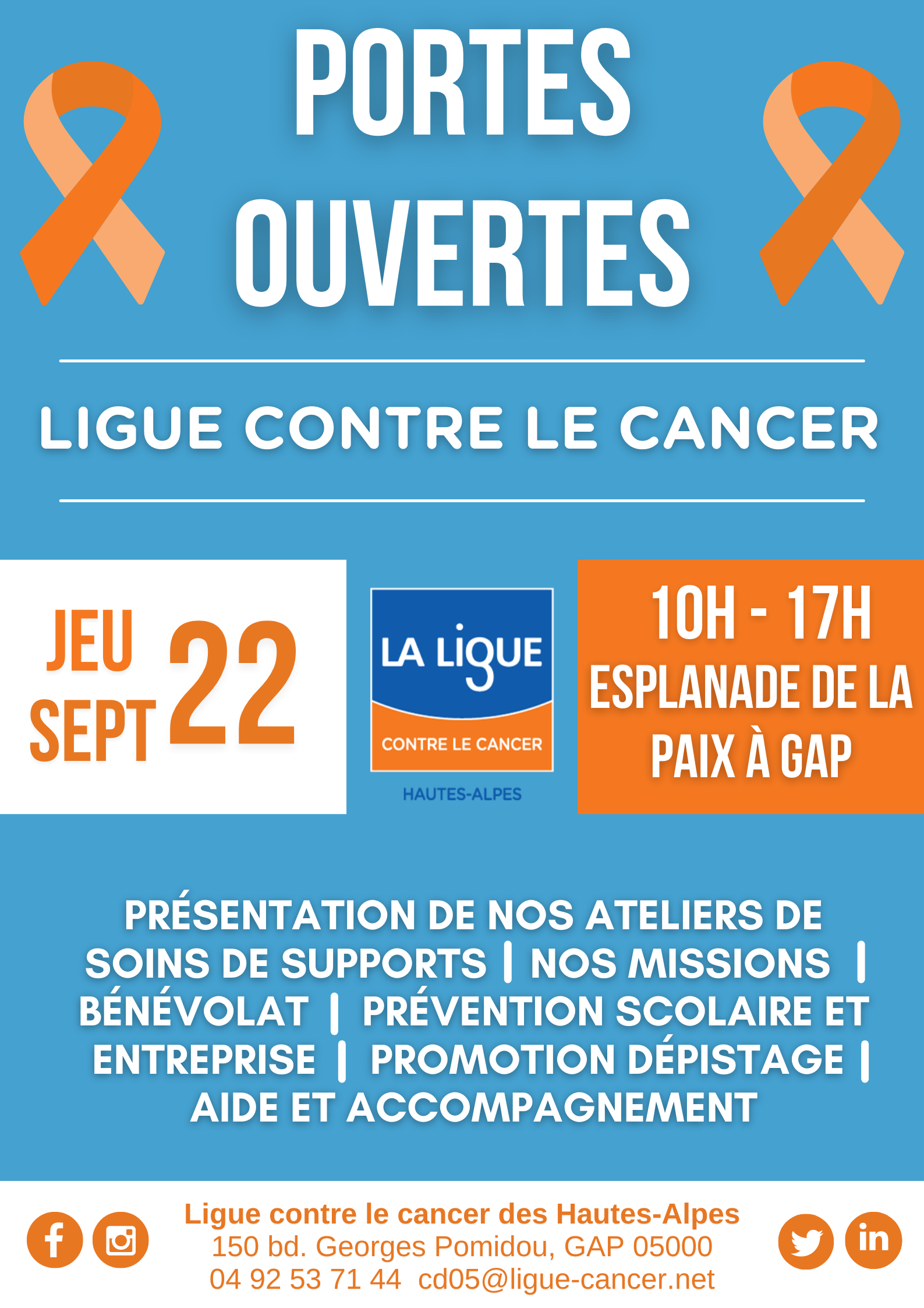 Journée portes ouvertes de la Ligue contre le cancer ce jeudi 22 septembre