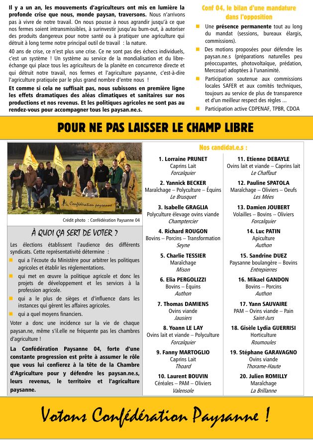 Jusqu'au 31 janvier 2025, la confédération Paysanne appelle à voter pour les élections professionnelles de la chambre d'agriculture !