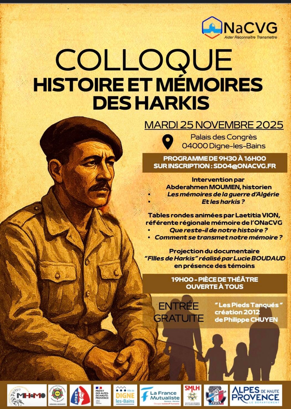 1er colloque Histoire et Mémoires des Harkis à Digne les bains le mardi 25 novembre.