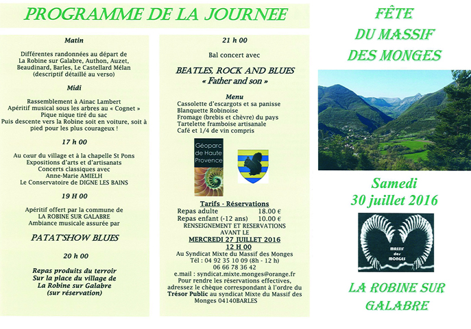 Samedi 30 juillet 2016 rendez-vous pour La 20ième Fête des Monges