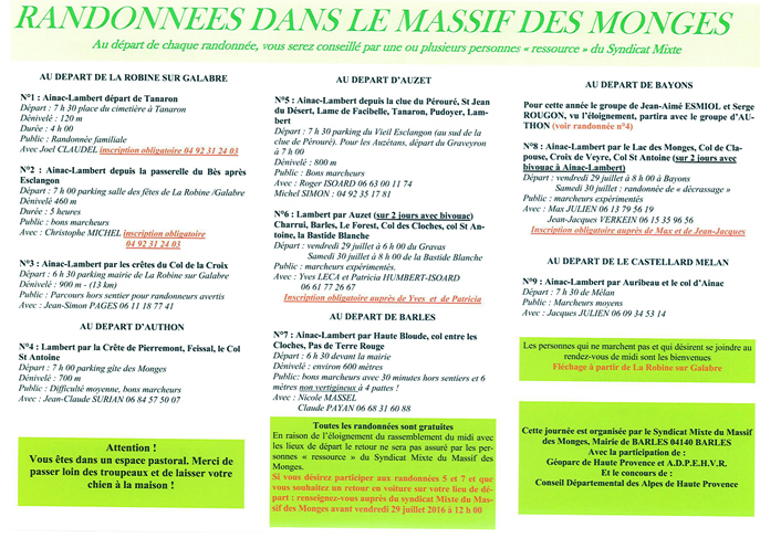 Samedi 30 juillet 2016 rendez-vous pour La 20ième Fête des Monges